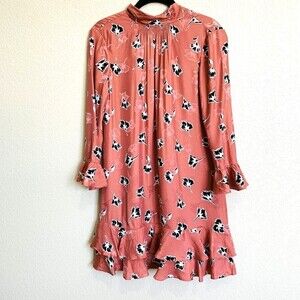 Rebecca Taylor coral pink silk dress Ikat Paintbrush ruffle dress size 0